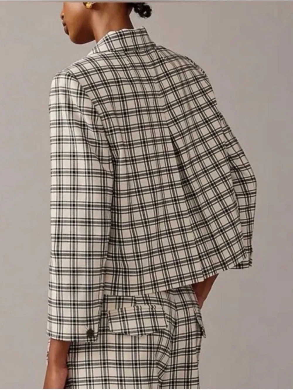 J. Crew Cream and Black Plaid Tailored Blazer